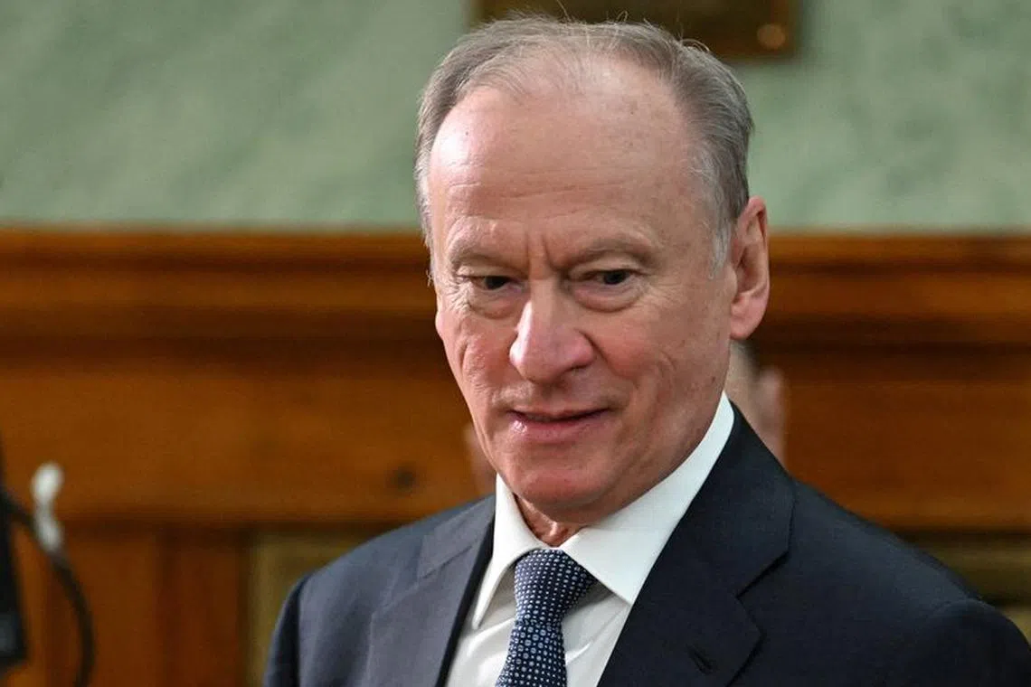 FILE PHOTO: Russia's Security Council Secretary Nikolai Patrushev attends a meeting of the collegium of the Prosecutor General's office in Moscow, Russia, March 15, 2023. Sputnik/Pavel Bednyakov/Pool via REUTERS ATTENTION EDITORS - THIS IMAGE WAS PROVIDED BY A THIRD PARTY./File Photo