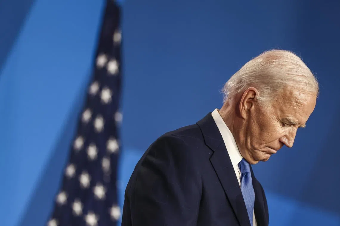 US President Joe Biden speaks during a press conference on the sidelines of the 75th Anniversary of the Nato Summit in Washington DC on July 10.