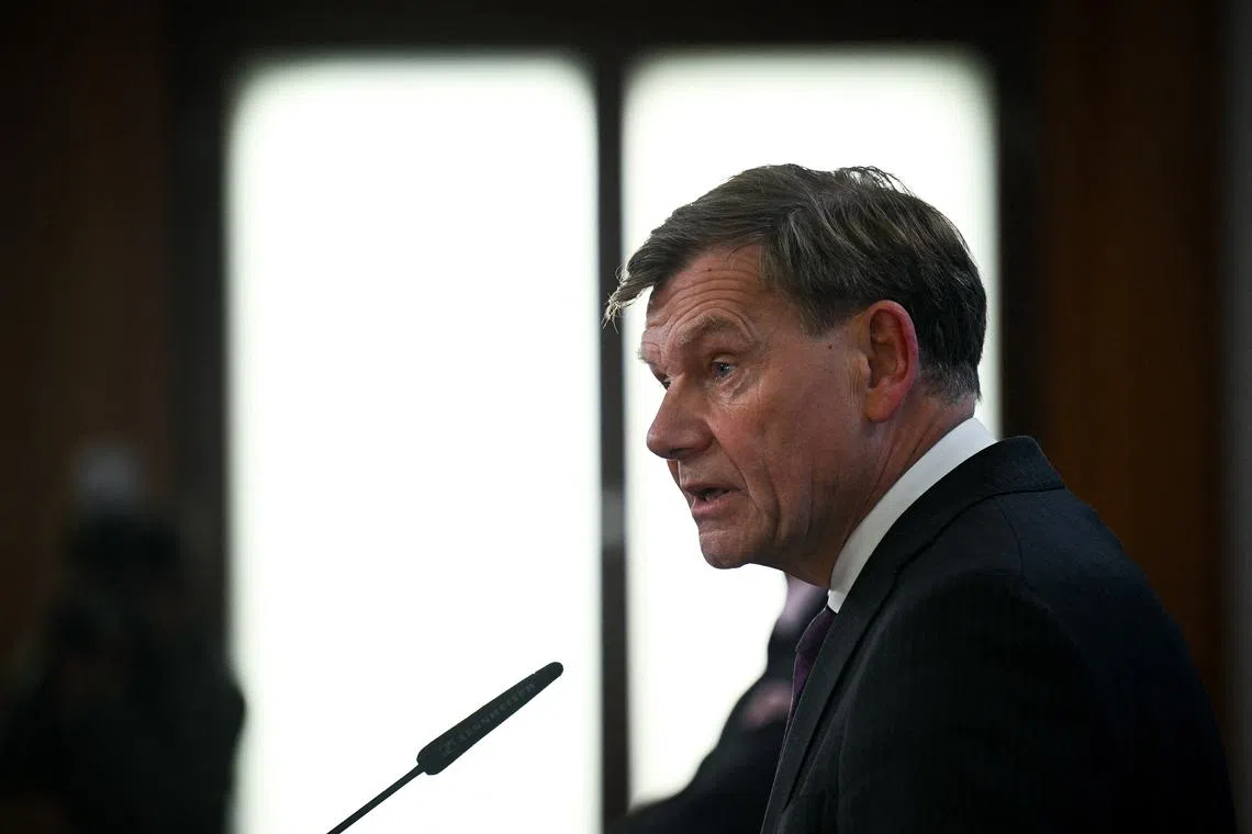 FILE PHOTO: German Foreign Minister Johann Wadephul speaks to the media in Berlin, Germany, May 23, 2025. REUTERS/Annegret Hilse/File Photo