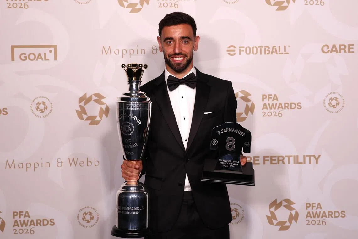 Bruno Fernandes, the lynchpin of Manchester United’s attack, was named the Professional Footballers’ Association (PFA) Player of the Year on Aug 25.