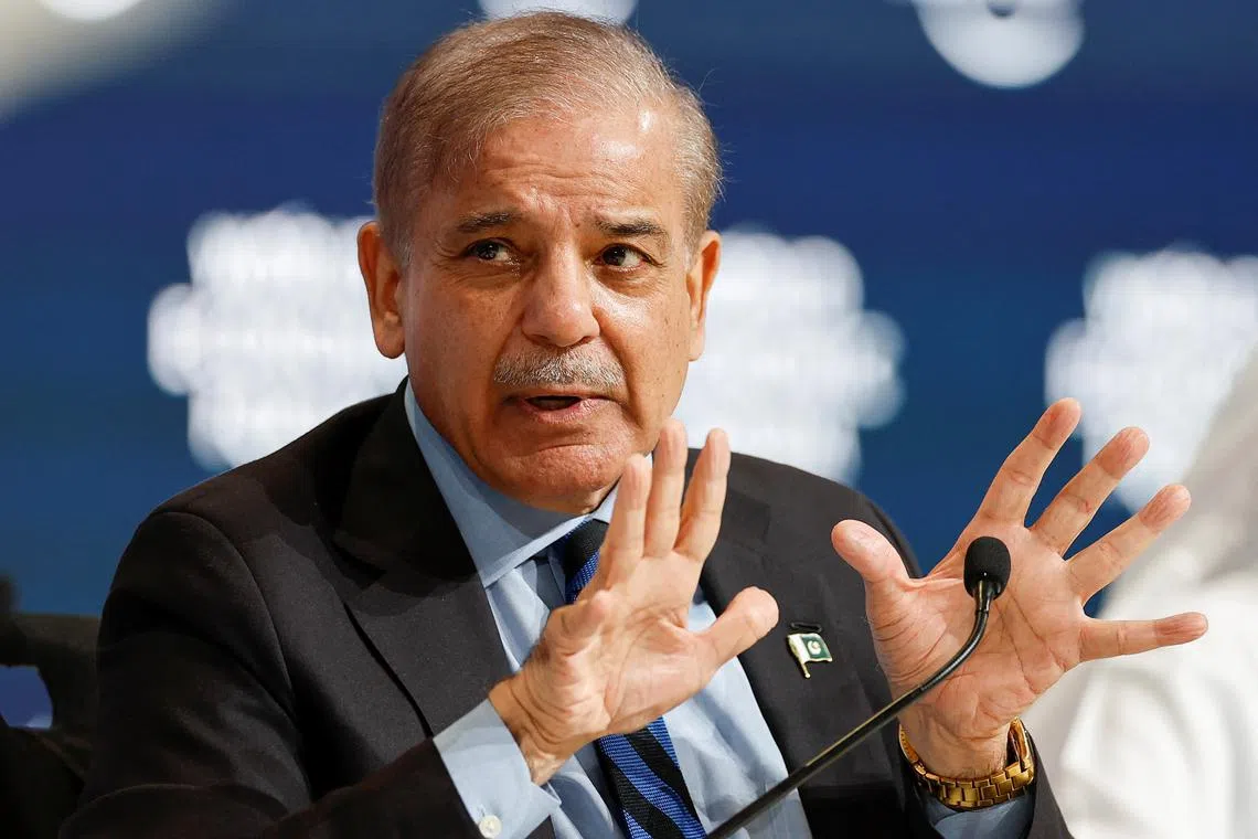 FILE PHOTO: Pakistan's Prime Minister Shehbaz Sharif speaks at the World Economic Forum (WEF) in Riyadh, Saudi Arabia, April 28, 2024. REUTERS/Hamad I Mohammed/File Photo