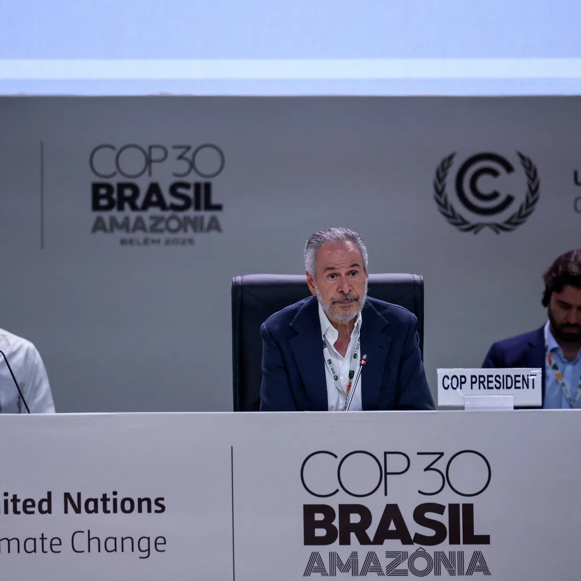 Brazil's COP30 President Andre Correa do Lago during a plenary session in Belem, Brazil, on Nov 21.