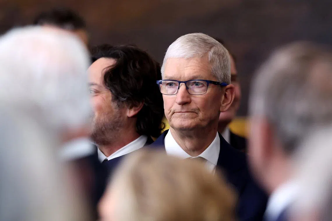 Tim Cook looks on ahead of the inauguration ceremony of Donald Trump in the US Capitol Rotunda on Jan 20, 2025. 