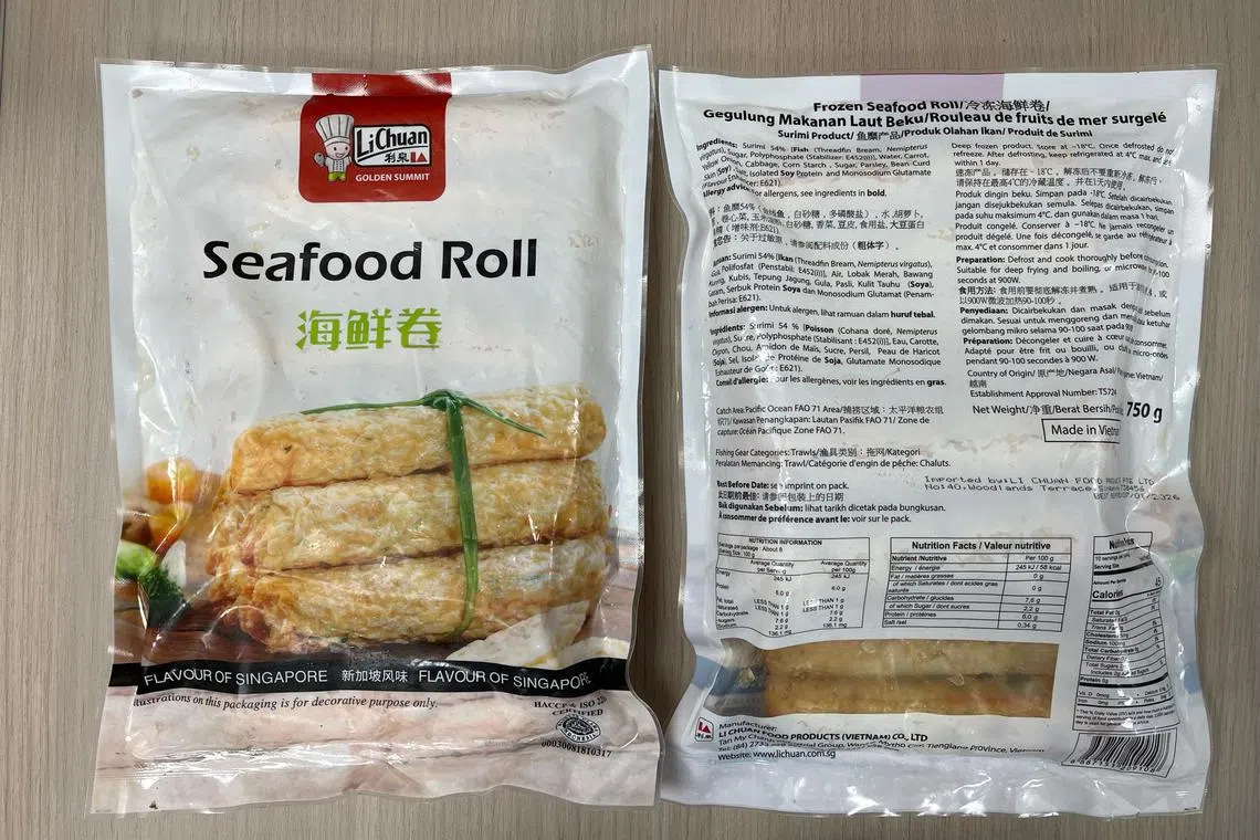 Egg was found in Li Chuan’s Seafood Roll (750g) but was not stated on its packaging, SFA said.