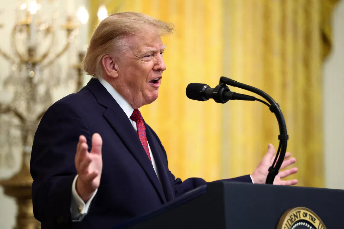 US President Donald Trump speaks as he hosts a Hispanic Heritage Month reception in the East Room at the White House in Washington, D.C., US, September 30, 2026. REUTERS/Kevin Lamarque