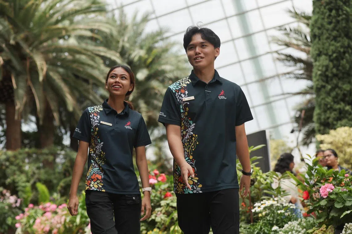 Students Nurul Azmina Zulazmi, 19, and Lukas Kwek, 18, are part of Gardens by the Bay's pool of part-time attraction operations staff.