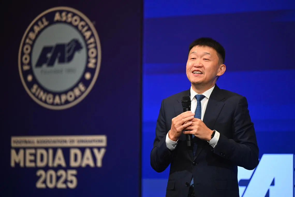 ST20250806_202570800767 Azmi Athni dgsoc06//

Football Association of Singapore (FAS) president Forrest Li speaking at the FAS Media Day 2025 at Shangri-La Singapore on Aug 6, 2025. 

ST PHOTO: AZMI ATHNI