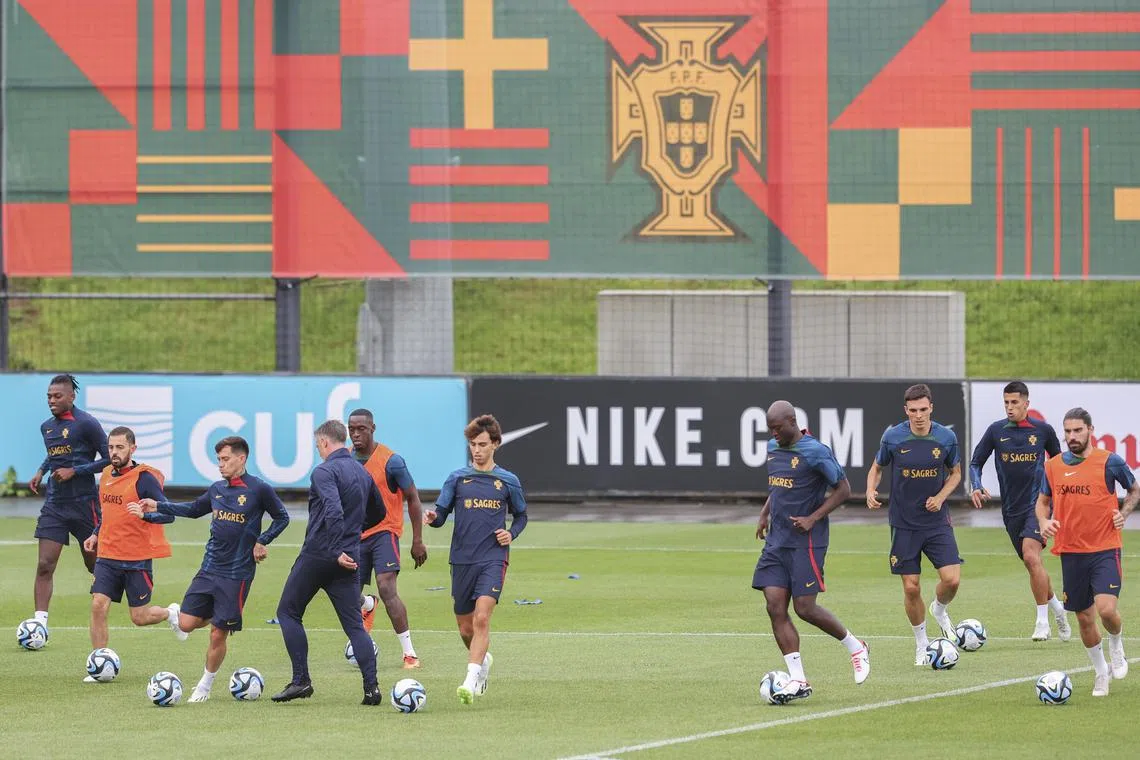 Portugal's football team, pictured at a training session, in Lisbon, play Slovakia and Luxembourg in their Euro 2024 qualifying campaign.