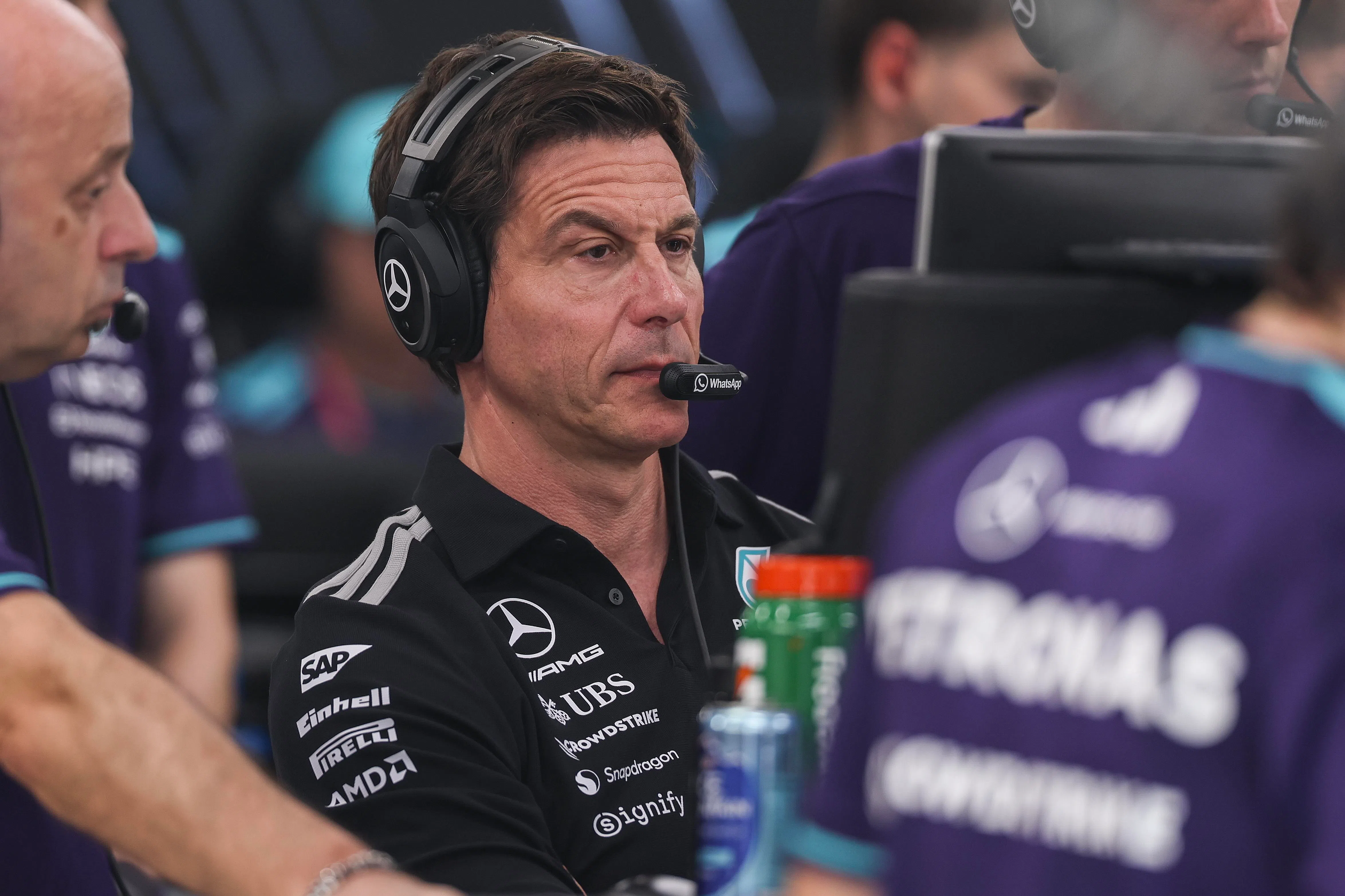 epa13291455 Mercedes team principal Toto Wolff in action during the free practice session at Marina Bay Street Circuit in Singapore, 09 October 2026. The 2026 Formula 1 Singapore Grand Prix is held at the Marina Bay Street Circuit in Singapore on 11 October.  EPA/FAZRY ISMAIL