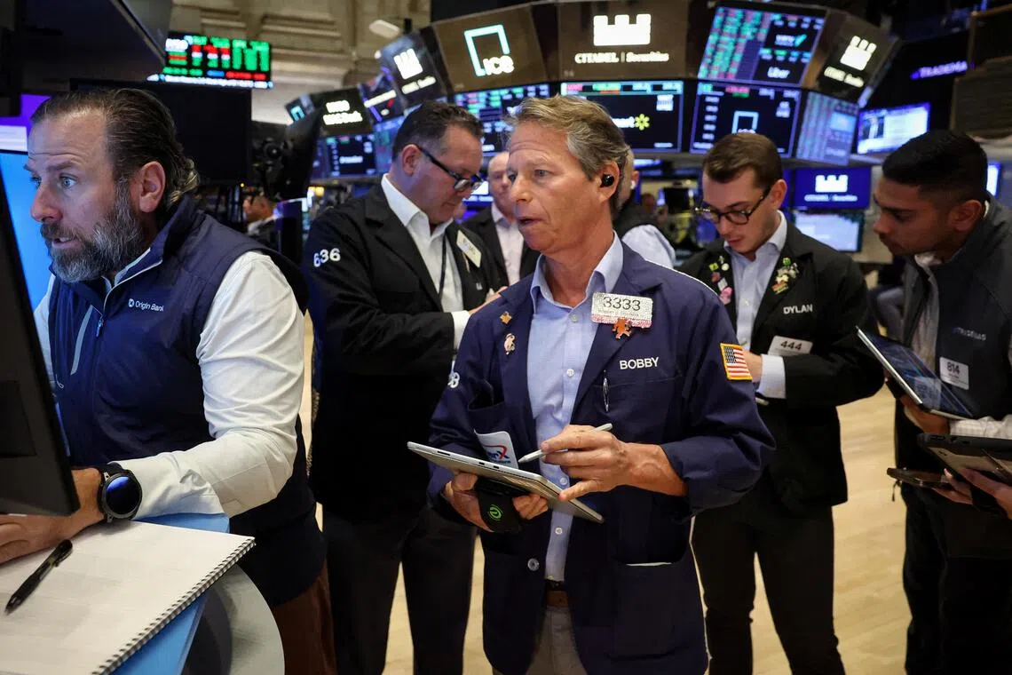 Traders working on the floor of the New York Stock Exchange, in New York City.