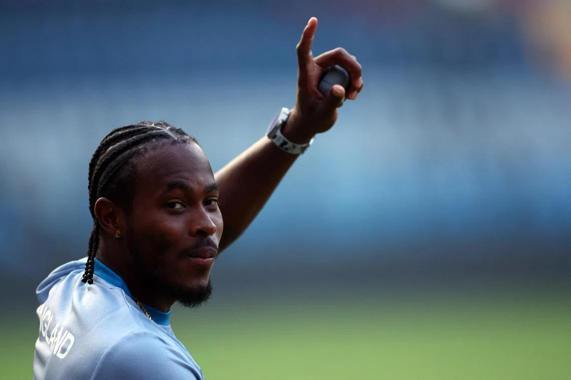 FILE PHOTO: Cricket - ICC Cricket World Cup 2023 - England Practice - Wankhede Stadium, Mumbai, India - October 19, 2023 England's Jofra Archer during practice REUTERS/Andrew Boyers/File Photo
