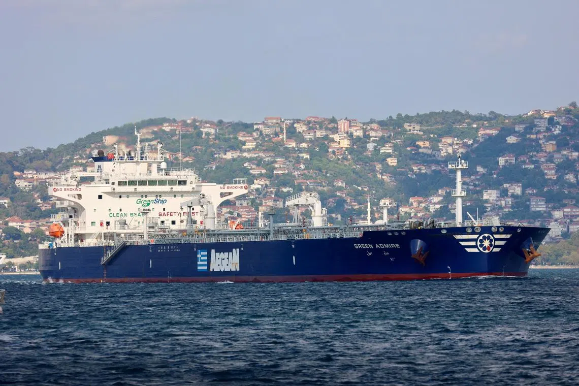 FILE PHOTO: Liberia-flagged crude oil tanker Green Admire transits the Bosphorus in Istanbul, Turkey, September 2, 2023. REUTERS/Yoruk Isik/File Photo