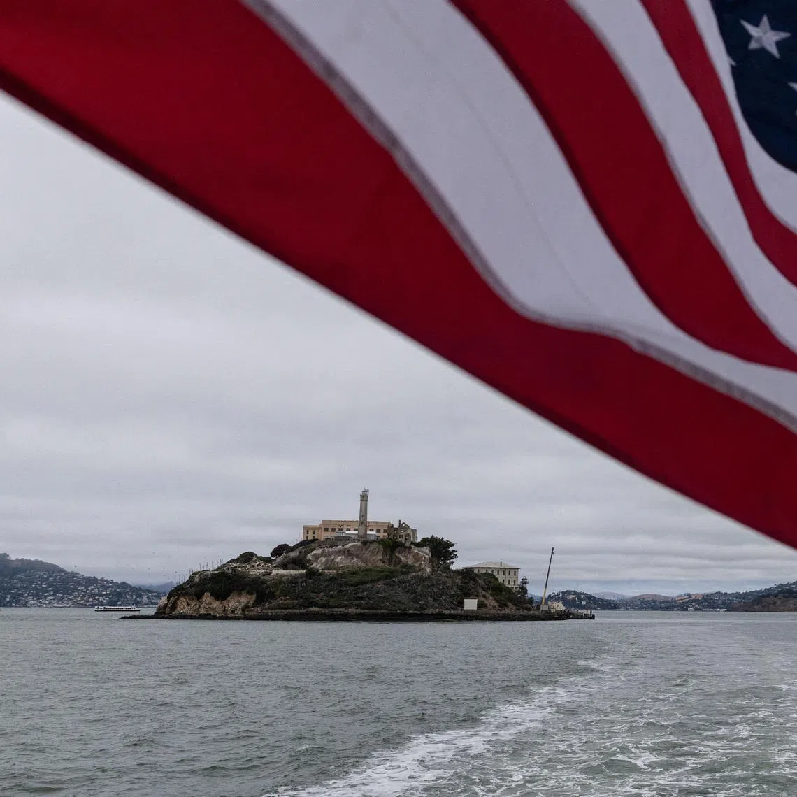 FILE PHOTO: A view of Alcatraz prison complex located on Alcatraz Island in San Francisco Bay near San Francisco, California, U.S. July 17, 2025. REUTERS/Carlos Barria/File Photo