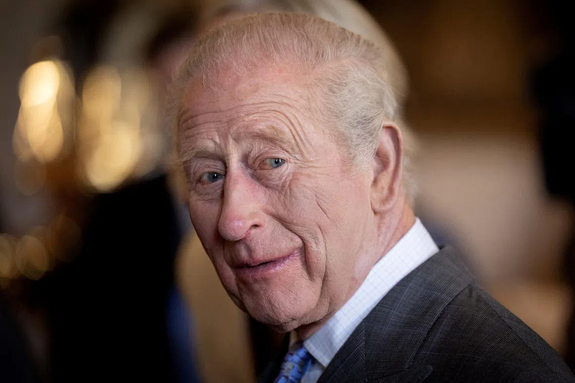 FILE PHOTO: Britain's King Charles looks on as he meets with frontline workers and members from the Scottish Fire and Rescue Services and Police Scotland who assisted in managing the fire at Glasgow Central Station, in March this year, at Dumfries House, Ayrshire. Picture date: Wednesday April 22, 2026.    Jane Barlow/Pool via REUTERS/File Photo