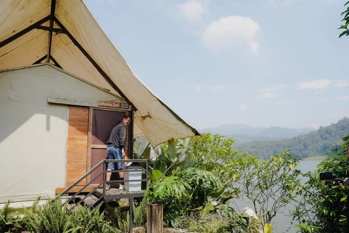 The view from a glamping hut at Glamping Lakeside Rancabali.