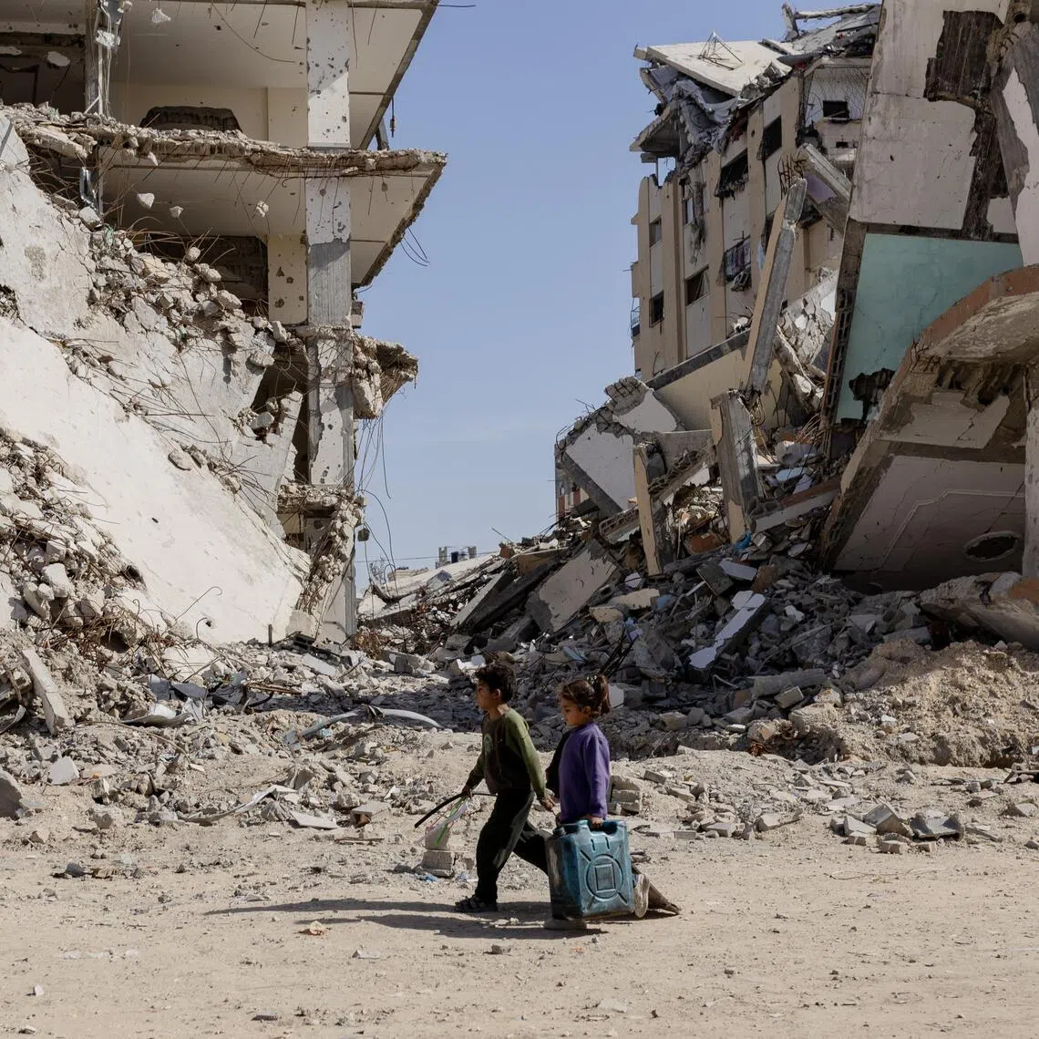 Devastated buildings in Gaza City's Zeitoun neighborhood on Feb 12.