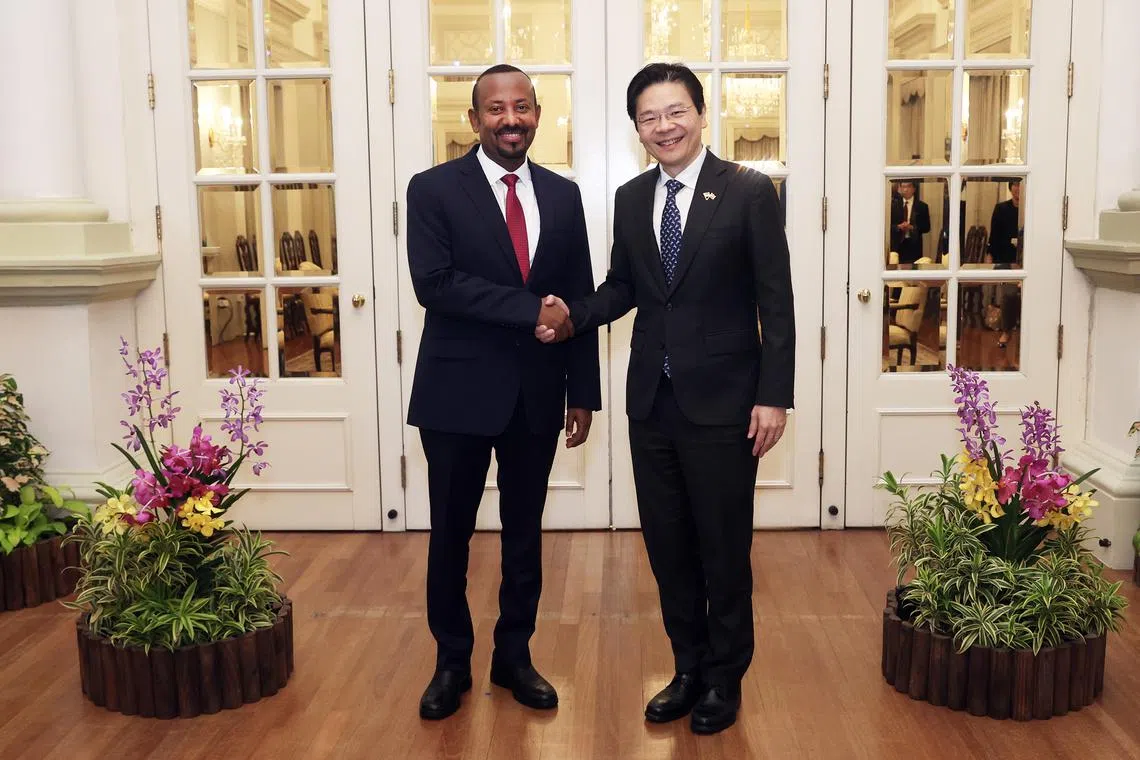 PM Lawrence Wong meeting his Ethiopian counterpart Abiy Ahmed Ali at the Istana on June 5.