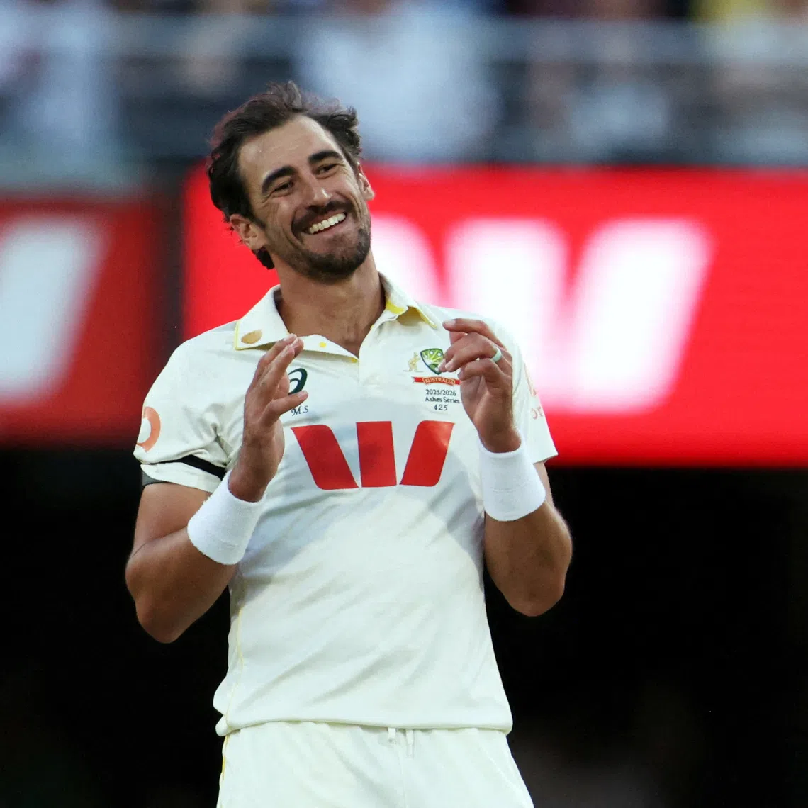 FILE PHOTO: Cricket - The Ashes - Australia v England - Second Test - The Gabba, Brisbane, Australia - December 4, 2025 Australia's Mitchell Starc reacts REUTERS/Hollie Adams/File Photo