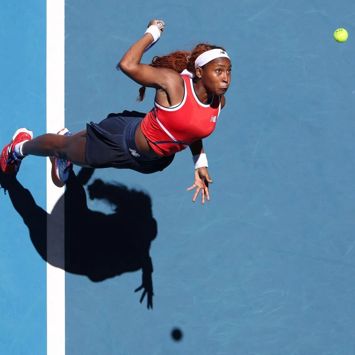 The US' Coco Gauff serving during her 6-1, 6-7 (3-7), 6-0 loss to Spain’s Jessica Bouzas Maneiro during their women’s singles match at the United Cup tennis tournament in Perth on Jan 5, 2026.