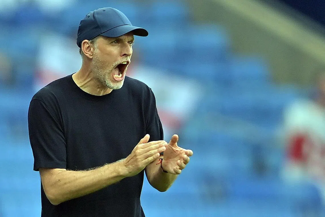 England's German coach Thomas Tuchel trying to rally the team from the touchline  during the June 7 match.