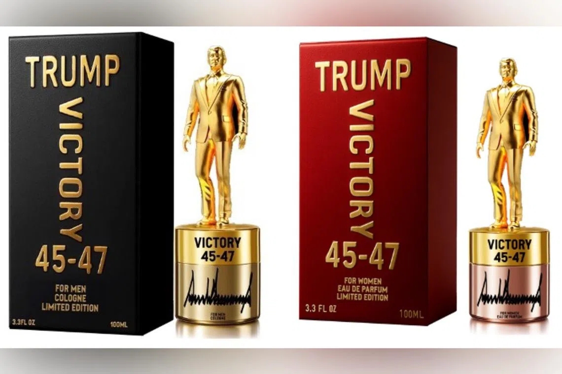 The fragrances come in a black box with gold lettering for men and a red box with gold lettering for women.