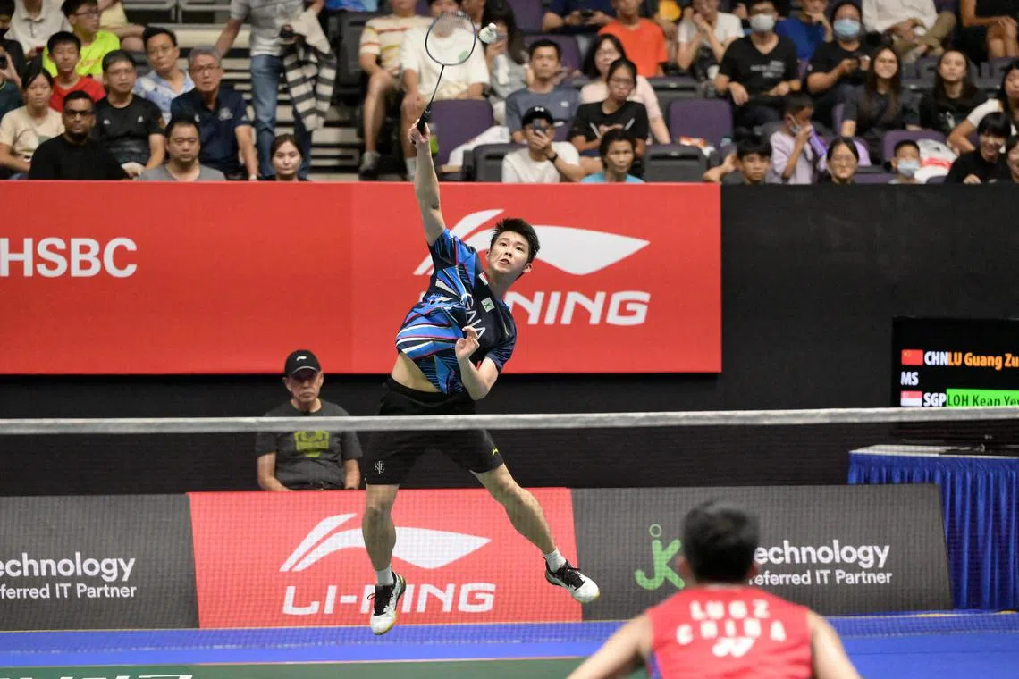 Singapore’s Loh Kean Yew at the KFF Singapore Open against China’s Lu Guangzu on May 28.