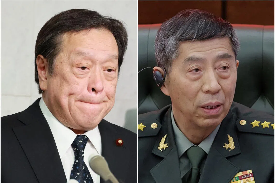 Japanese Defence Minister Yasukazu Hamada (left) held a 20-minute call with his Chinese counterpart Li Shangfu. 