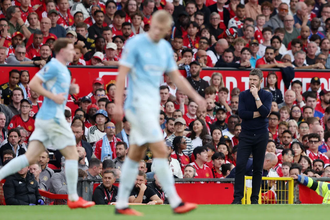 Manchester United manager Michael Carrick (right) has criticised the decision to allow Erling Haaland’s goal after United was beaten 1-0 by rival Manchester City.