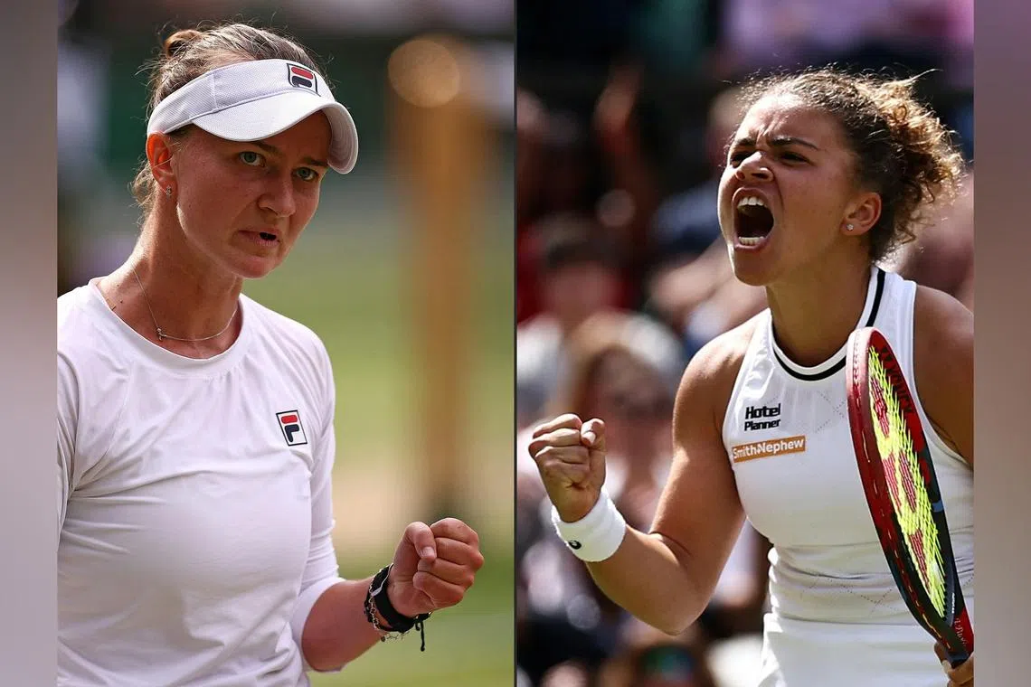 Ahead of their Wimbledon final on July 13, Barbora Krejcikova (left) of the Czech Republic and Italy's Jasmine Paolini have faced off only once before.