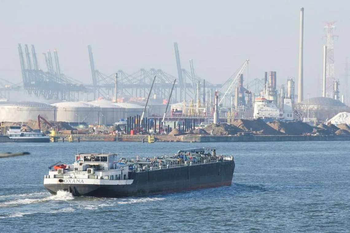 A ship cruises at the port of Antwerp, Belgium February 7, 2023. REUTERS/Clement Rossignol/File Photo