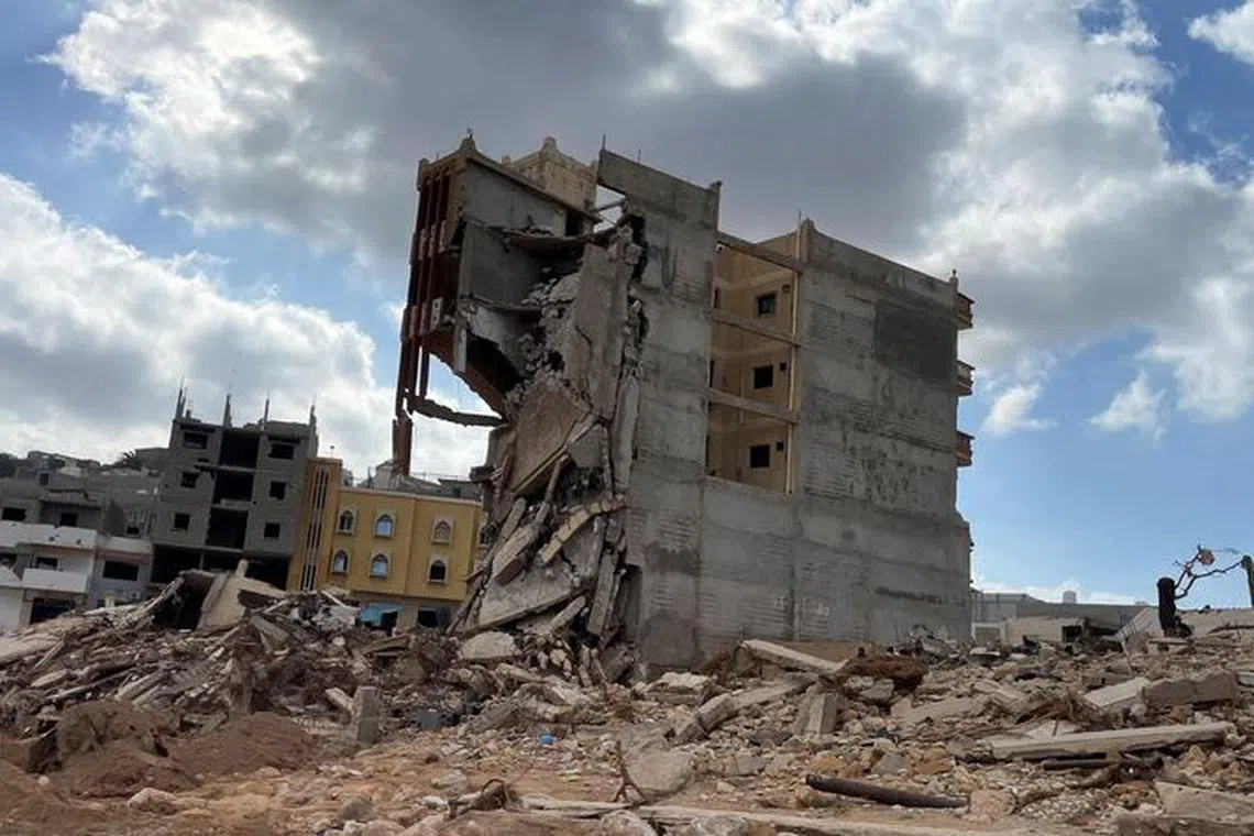 A view shows destroyed buildings, in the aftermath of the floods in Derna, Libya September 18, 2023. REUTERS/Ahmed Elumami