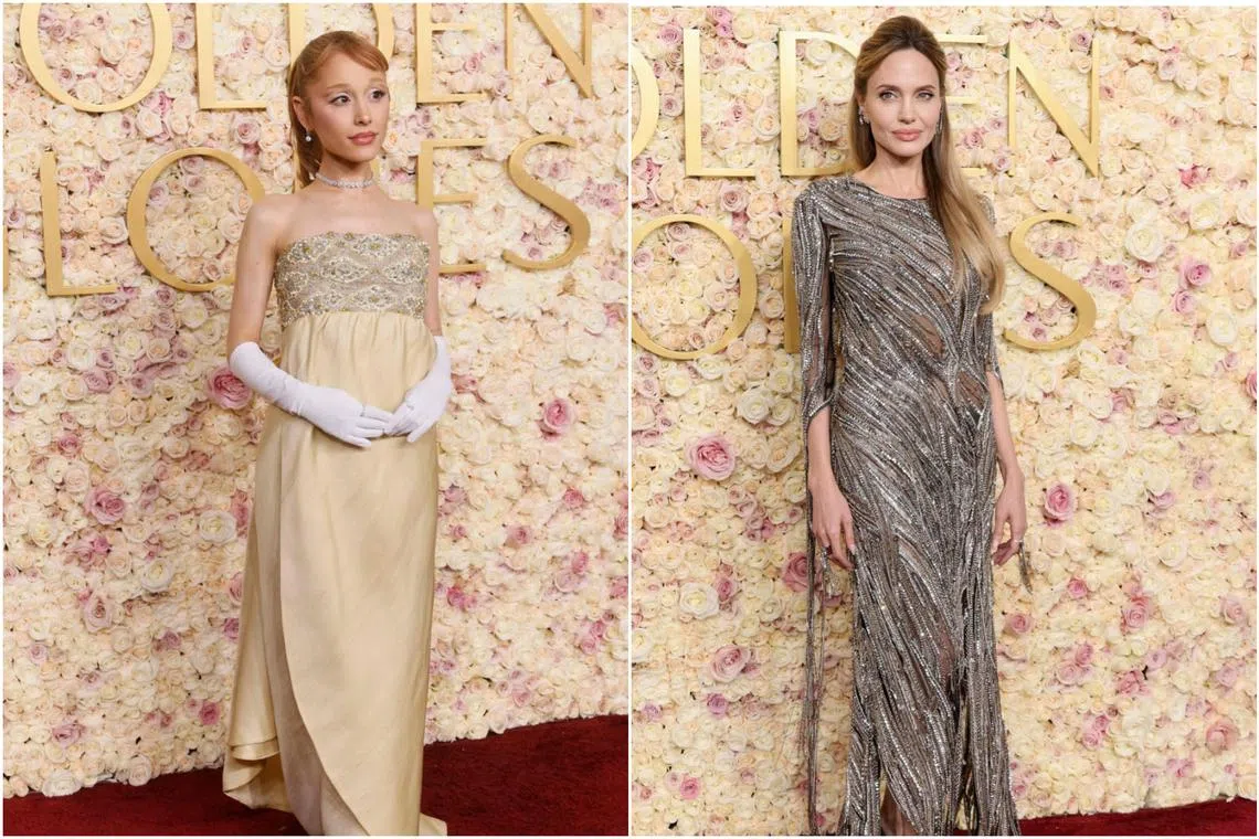 Ariana Grande (left) and Angelina Jolie arrive for the 82nd annual Golden Globe Awards at the Beverly Hilton hotel in Beverly Hills, California, on Jan 5.