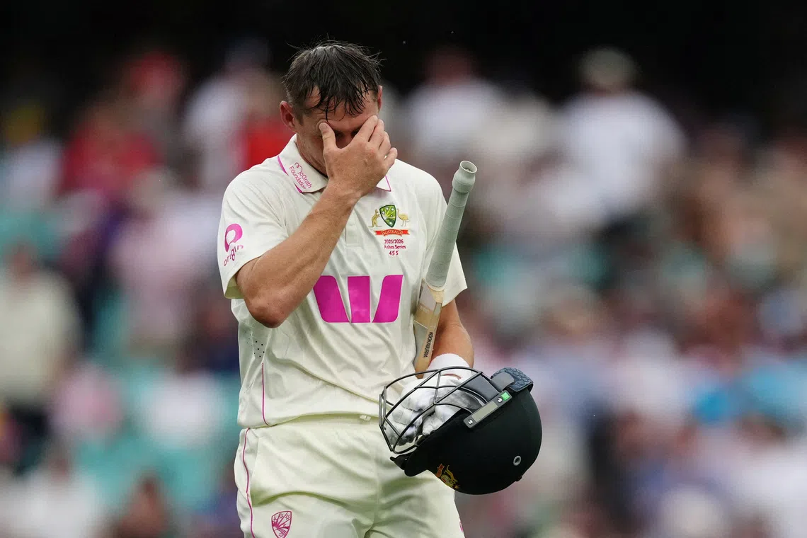 FILE PHOTO: Cricket - The Ashes - Australia v England - Fifth Test - Sydney Cricket Ground, Sydney, Australia - January 5, 2026 Australia's Marnus Labuschagne looks dejected and walks back to the pavilion after losing his wicket. caught out by England's Jacob Bethell off the bowling of Ben Stokes REUTERS/Asanka Brendon Ratnayake/File Photo