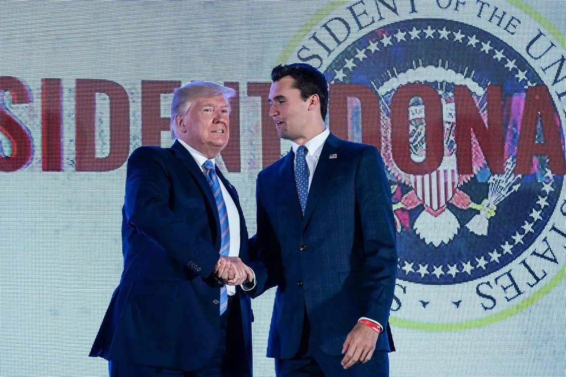 US President Donald Trump (left) told reporters that Mr Charlie Kirk had been “an advocate of nonviolence”.