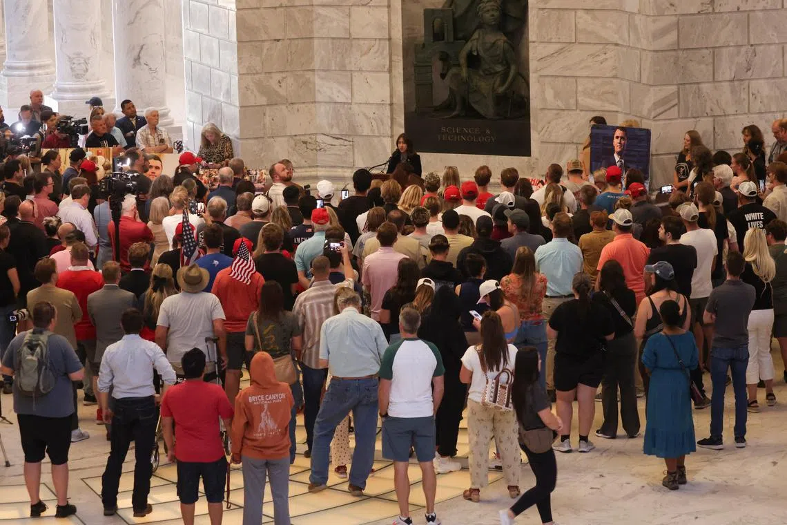 People attending a vigil after Mr Charlie Kirk was fatally shot, at the Utah State Capitol, in Salt Lake City on Sept 10.