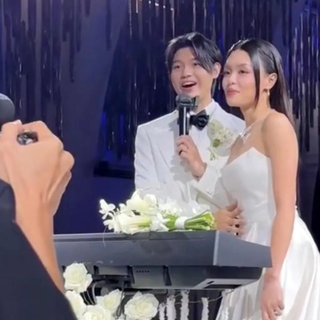Local pianist James Wong (left) and DJ Hazelle Teo got married on June 8 at the JW Marriott Hotel Singapore South Beach.