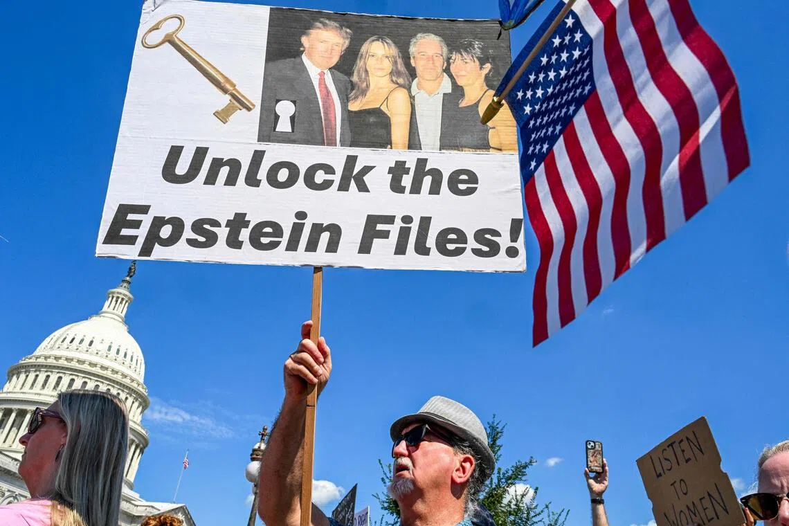 Democrats have accused the president of trying to cover up embarrassing material by hiding files related to Epstein.