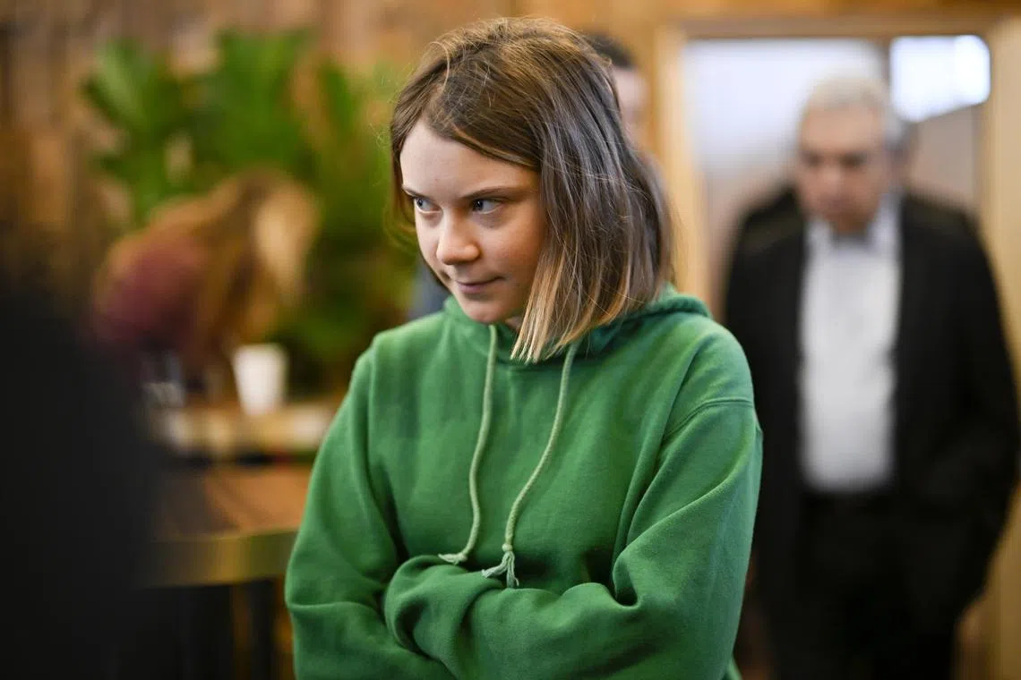 Climate activist Greta Thunberg at a press conference on the sideline of the World Economic Forum in Davos, on Jan 19, 2023.