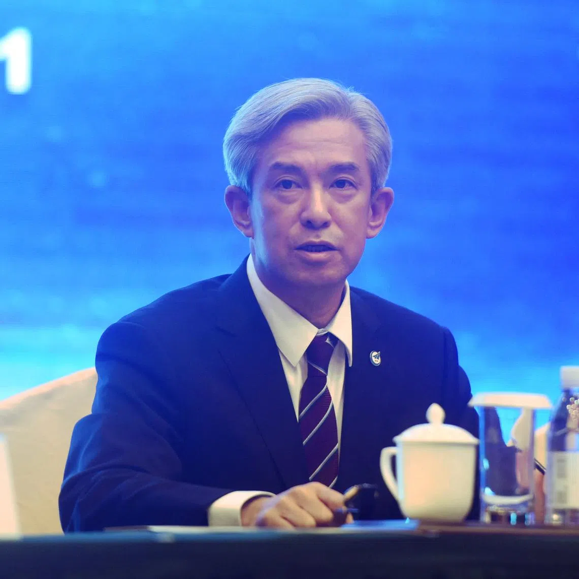ZHUHAI, CHINA - NOVEMBER 7, 2022 - (FILE) Tan Ruisong, then chairman and Party secretary of Aviation Industry Corporation of China (AVIC), attends a media conference on the eve of the 2022 Zhuhai Air Show in Zhuhai, South China's Guangdong province, Nov 7, 2022. On August 30, 2024, according to the website of the Central Commission for Discipline Inspection and the State Supervisory Commission, Tan Ruisong, former secretary of the Party Group and chairman of Aviation Industry Corporation of China, is suspected of serious violations of discipline and law and is currently under disciplinary review and supervision investigation by the Central Commission for Discipline Inspection and the State Supervisory Commission. (Photo by CFOTO/Sipa USA)No Use China.