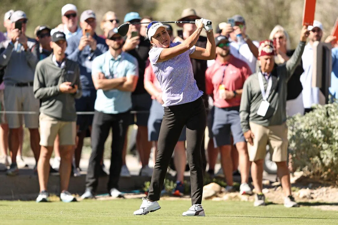 American Lexi Thompson playing her shot from the fourth tee during the first round of the Shriners Children's Open at TPC Summerlin on Thursday.