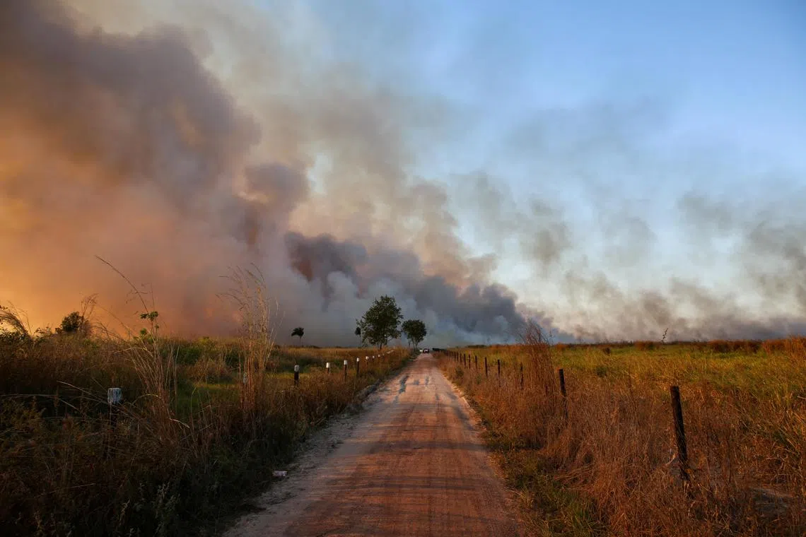 Fields burn near the city of Santana do Araguaia, Para state, Brazil August 24, 2021. To match Special Report BRAZIL-ENVIRONMENT/REFORESTATION  REUTERS/Jake Spring
