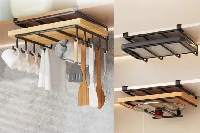 Kitchen Hanging Rack for Cutting Board and Utensils