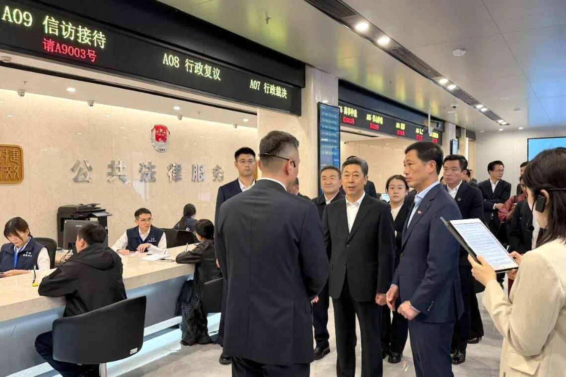 Mr Ong, accompanied by Chinese Politburo member Chen Wenqing, visiting a “comprehensive governance centre” in Hangzhou on April 21.
