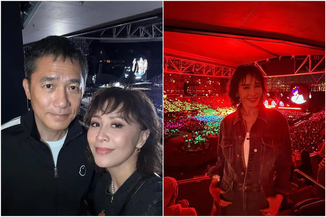 (From left) Actors Tony Leung, Carina Lau, former actress Gigi Lai were among the celebrities attending Coldplay's concert in Hong Kong.