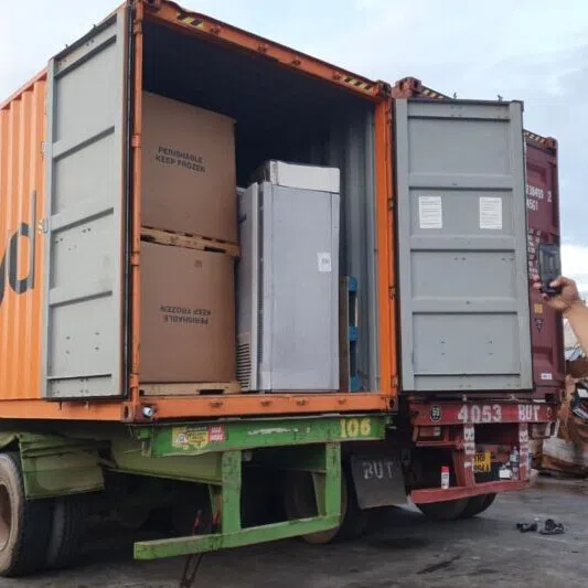 Batam officials document six containers of electronic waste on Sept. 9, 2025, allegedly imported from US to the Riau Islands.