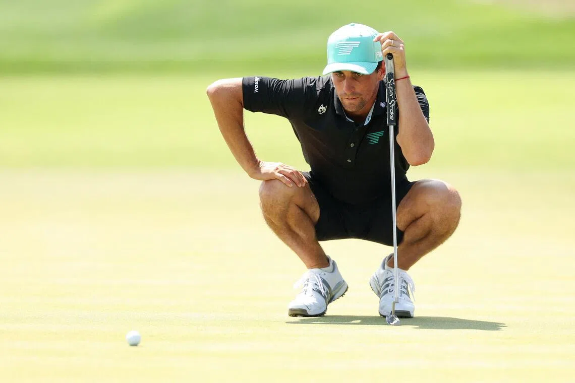 Joaquin Niemann of Chile looks on from the first green in the final round of LIV Golf New York at Trump National Golf Club Bedminster on Aug 9.