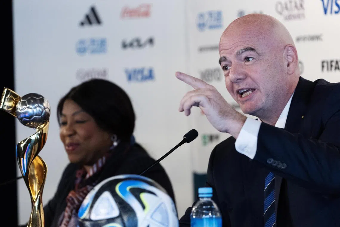 Fifa president Gianni Infantino (right) and Fifa secretary-general Fatma Samoura speaking to reporters during a press conference ahead of the Women's World Cup in Auckland, New Zealand, on Wednesday.