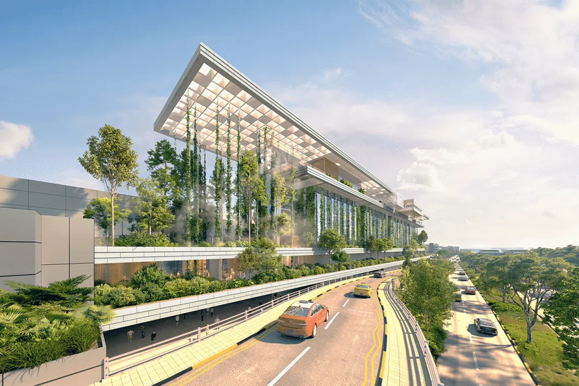 An artist's impression of the exterior of the new 255-room Hotel Indigo Changi Airport, which will open at Terminal 2 by 2028.
