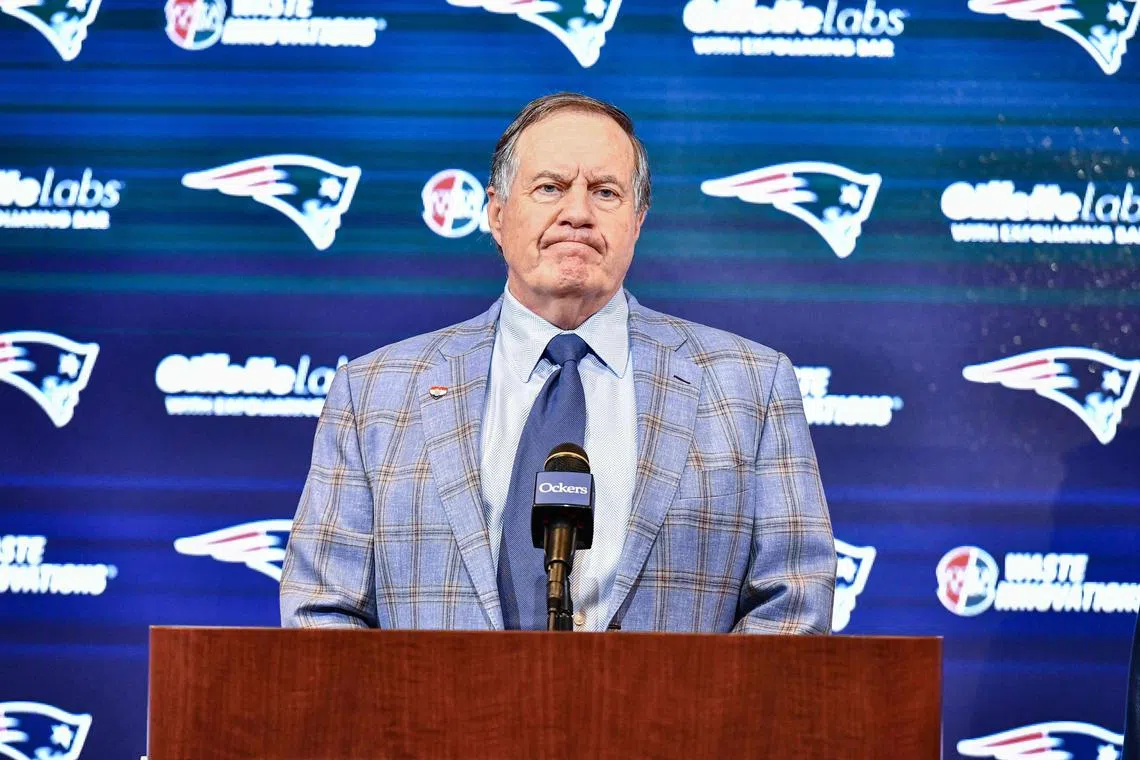 New England Patriots head coach Bill Belichick announcing that he is leaving the team during a press conference at Gillette Stadium in Foxborough.