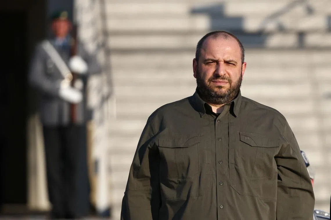 FILE PHOTO: Ukrainian Defence Minister Rustem Umerov looks on during his visit in Berlin, Germany, September 4, 2024.  REUTERS/Liesa Johannssen/File Photo